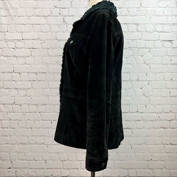 Vintage 90s Wilsons Leather Maxima Black Suede Sherpa Faux Fur Quilted Jacket - Picture 6 of 14